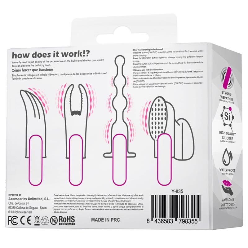 Crucial Collection. Set de Bala Vibradora con 4 Fundas USB Silicona Impermeable