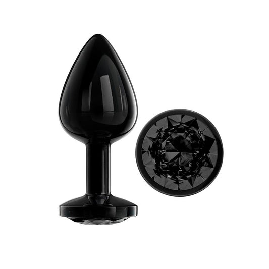 Plug Anal Metálico con Joya Negra en la Base Talla M