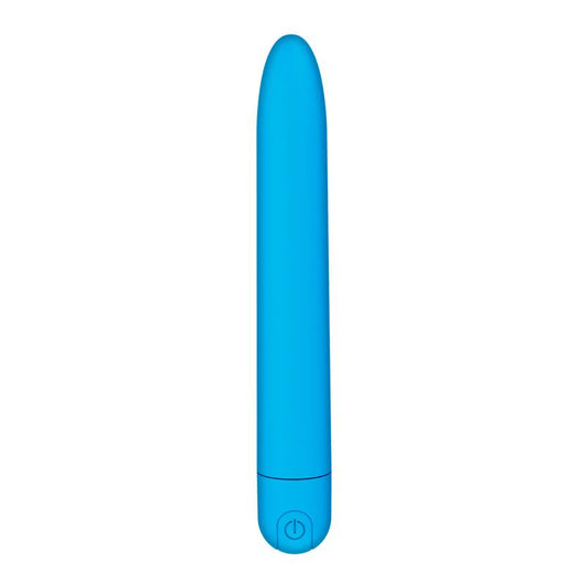 Vibrador de 18.5 cm con 10 funciones. Azul Mate. Impermeable