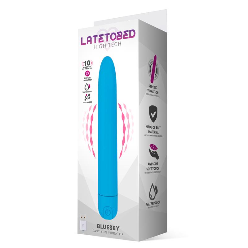 Vibrador de 18.5 cm con 10 funciones. Azul Mate. Impermeable