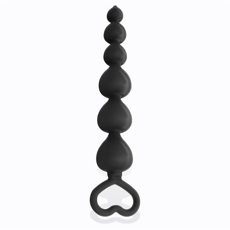 Plug Anal con Bolas con Aro de Fácil Extracción. Silicona Negro