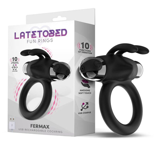 Anillo Vibrador Conejo recargable por USB, Silicona Negro