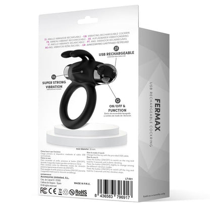 Anillo Vibrador Conejo recargable por USB, Silicona Negro