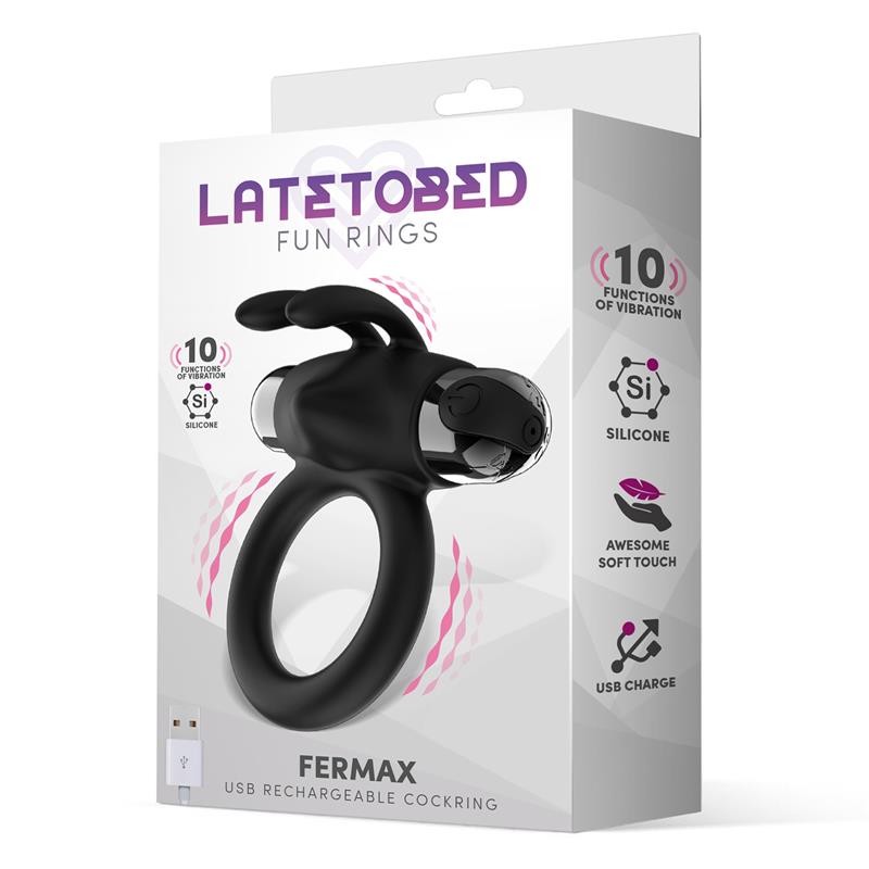 Anillo Vibrador Conejo recargable por USB, Silicona Negro