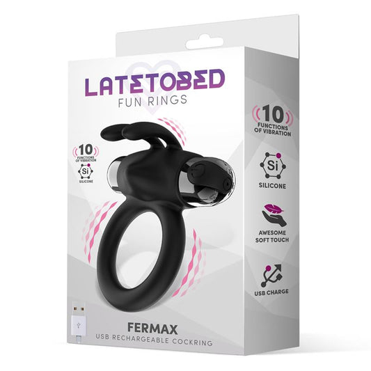 Anillo Vibrador Conejo recargable por USB, Silicona Negro
