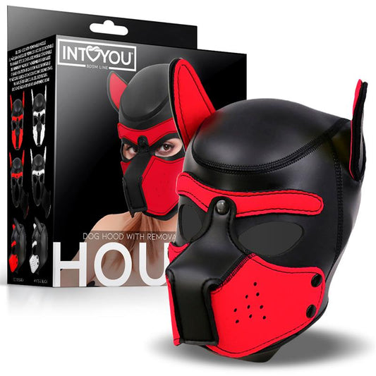 Máscara de Perro Hound Neopreno, Hocico Extraíble Negro/Rojo Talla Ãšnica