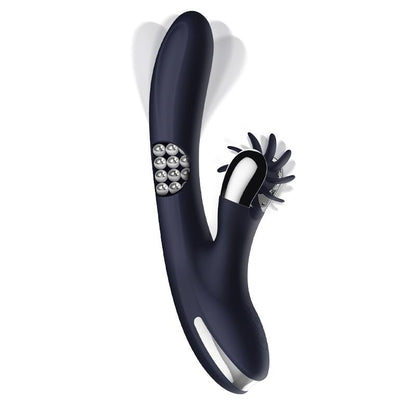Vibrador con Lenguas Estimuladoras y Bolas Internas 360º Azul